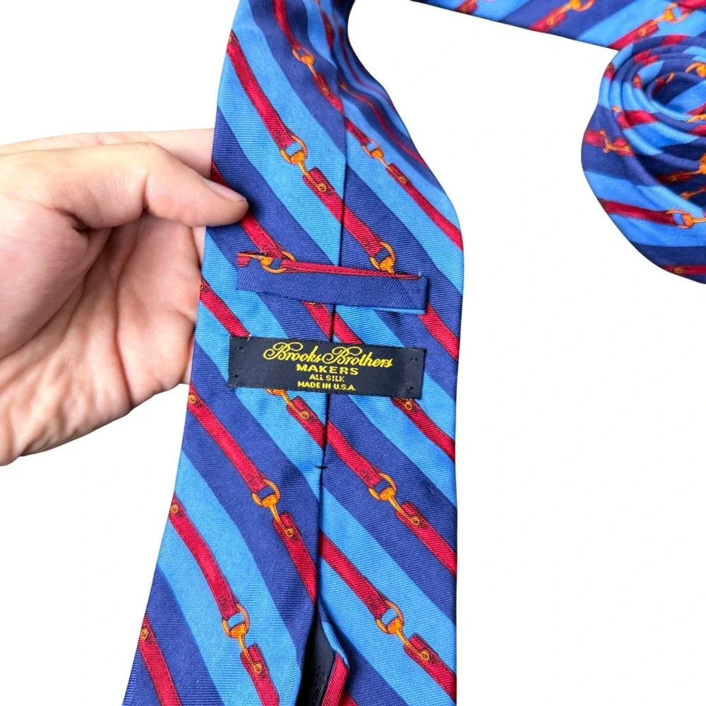 Brooks Brothers Silk Tie Mens OS Blue Red Equestrian Stirrup Stripe USA Made